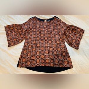 LOFT Geometric Patterned Bell Sleeve Top